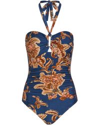 Zimmermann - Aster Printed Halterneck Stretch-Polyamide Swimsuit - Lyst