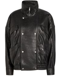Saint Laurent - Double-Breasted Grained Leather Jacket - Lyst