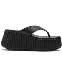 Chloé - Nama 80 Thong Leather Wedge Sandals - Lyst