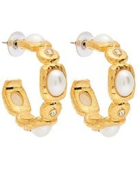 Kenneth Jay Lane - Faux-Embellished 22Kt-Plated Hoop Earrings - Lyst