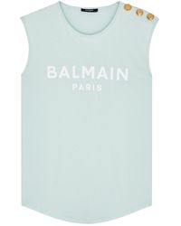 Balmain - Mint Logo Cotton Tank - Lyst