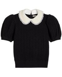 Alice + Olivia - Chase Puff Faux Pearl-Embellished Cotton-Blend Top - Lyst