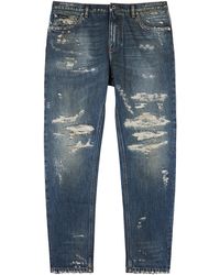 Dolce & Gabbana - Distressed Slim-leg Jeans - Lyst