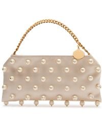 Stella McCartney - Falabella Mini Faux Pearl-Embellished Satin Shoulder Bag - Lyst