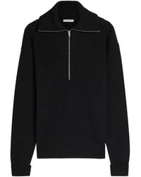 Lemaire - Half Zip Ribbed Wool Jumper - Lyst