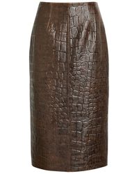 Emilia Wickstead - Loretta Crocodile-Effect Leather Midi Skirt - Lyst