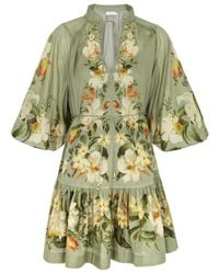 Zimmermann - Lexi Billow Floral-Print Cotton Mini Dress - Lyst
