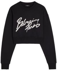 Balmain - Logo-Print Cotton Cropped Sweatshirt - Lyst