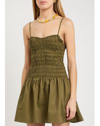 Faithfull the Brand Noa Shirred Striped Cotton-Blend Poplin Mini Dress in  Green | Lyst