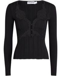 Self-Portrait - Ribbed Lace-Trim Stretch-Knit Top - Lyst