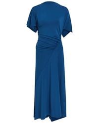 Victoria Beckham - Asymmetric Ruched Stretch-Jersey Midi Dress - Lyst