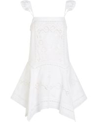 Self-Portrait - Embroidered Linen-Blend Mini Dress - Lyst