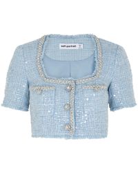Self-Portrait - Sequin-embellished Bouclé Tweed Cropped Top - Lyst