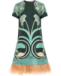 La DoubleJ - Swing Feather-Embellished Silk Midi Dress - Lyst
