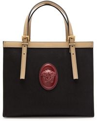 Versace - Medium Logo-Appliquéd Leather And Canvas Tote - Lyst