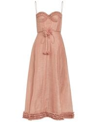 Zimmermann - Luna Floral-Appliquéd Linen And Silk-Blend Midi Dress - Lyst