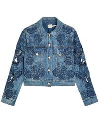 Alice + Olivia - Chloe Embroidered Cut-Out Denim Jacket - Lyst