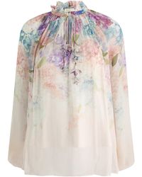 Zimmermann - Dawning Billow Floral-Print Chiffon Blouse - Lyst