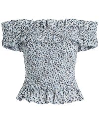 Ganni - Printed Off-The-Shoulder Cotton Top - Lyst