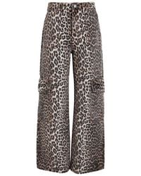 Ganni - Leopard-Print Straight-Leg Cargo Jeans - Lyst