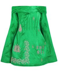Erdem - Embellished Off-The-Shoulder Crinkled Satin Mini Dress - Lyst