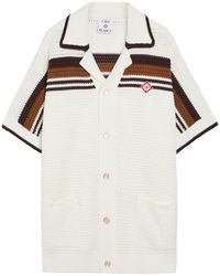 CASABLANCA - Logo-Appliquéd Striped Crochet Cotton-Knit Shirt - Lyst