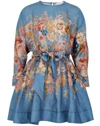 Zimmermann - August Floral-Print Linen Mini Dress - Lyst