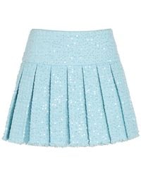 Alice + Olivia - Emilie Embellished Pleated Tweed Mini Skirt - Lyst