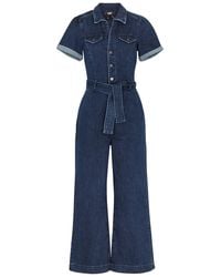 PAIGE - Anessa Wide-leg Stretch-denim Jumpsuit - Lyst