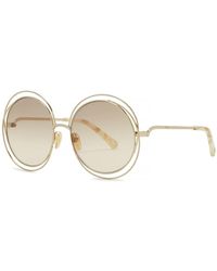 Chloé - Carlina Gold-tone Round-frame Sunglasses, Sunglasses, Cream Tips - Lyst