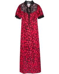 Never Fully Dressed - Lyla Cherry-Print Lace And Satin Midi Dress - Lyst
