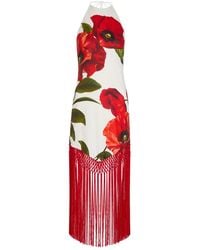 Alice + Olivia - Mallory Floral-Print Fringed Linen-Blend Midi Dress - Lyst