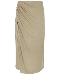 Vince - Gathered Wrap-Effect Knitted Midi Skirt - Lyst