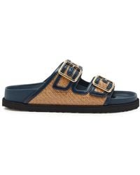 Birkenstock - Arizona Framed Raffia And Leather Sliders - Lyst