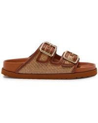 Birkenstock - Arizona Framed 1774 Raffia And Leather Sliders - Lyst
