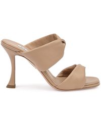 Aquazzura - Twist 95 Almond Leather Sandals, Sandals Size 3 - Lyst