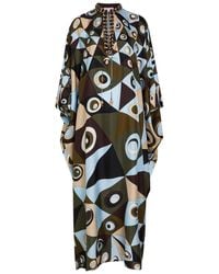 PUCCI - Printed Crystal-Embellished Silk Maxi Kaftan Dress - Lyst