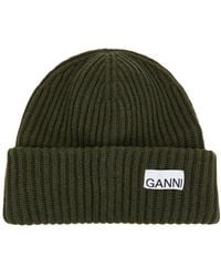 Ganni - Ribbed Wool-Blend Beanie - Lyst