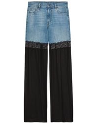 Nensi Dojaka - Panelled Lace-Trim Wide-Leg Jeans - Lyst