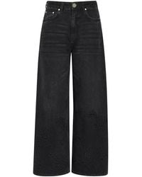 Ganni - Lari Floral-Embroidered Wide-Leg Jeans - Lyst