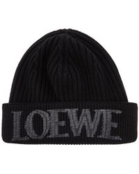 Loewe - Logo-Embroidered Wool Beanie - Lyst