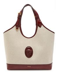 Versace - Large Leather And Canvas Tote Bag - Lyst