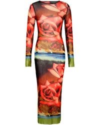 Jean Paul Gaultier - Roses Printed Tulle Midi Dress - Lyst