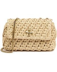 Tory Burch Small Kira Raffia Crochet Convertible Shoulder Bag in ...
