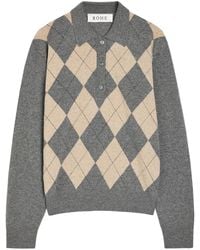 Rohe - Argyle Argyle Wool-Blend Polo Jumper - Lyst
