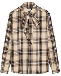 Saint Laurent - Checked Tie-Neck Cotton-Blend Shirt - Lyst