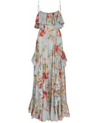 Zimmermann - Roselight Floral-Print Ruffled Silk Maxi Dress - Lyst