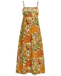 ALÉMAIS - Lana Floral-Print Fringed Linen Midi Dress - Lyst