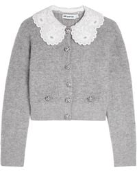 Self-Portrait - Embroidered-Collar Embellished Metallic-Knit Cardigan - Lyst