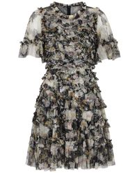 Needle & Thread - Moonlight Petals Printed Ruffled Tulle Mini Dress - Lyst